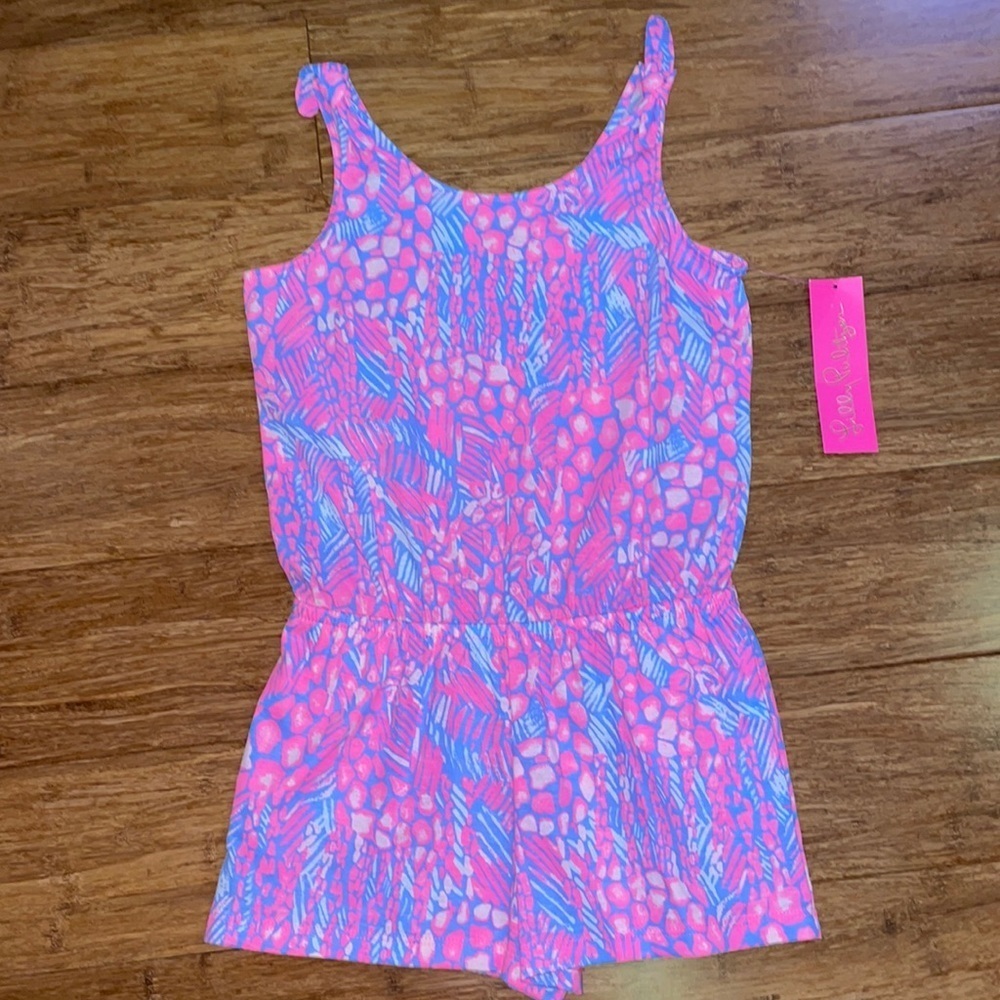 Lilly Pulitzer girls Cady Romper in Pink Sorbet High Altitude x-Large NWT
